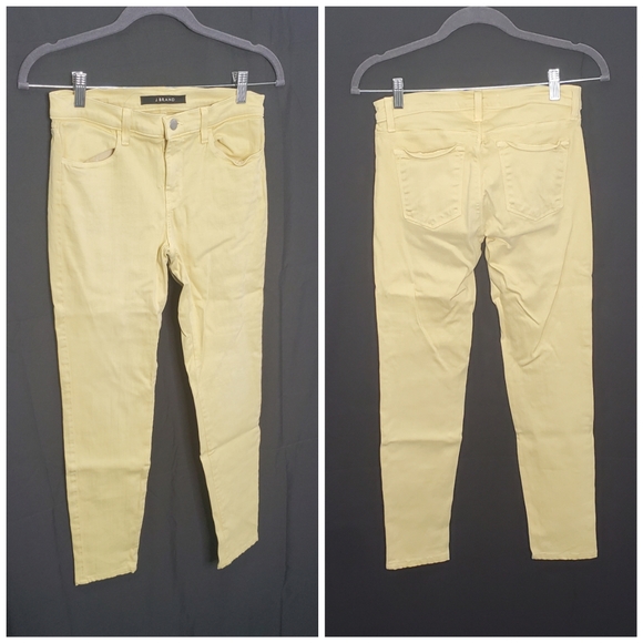J BRAND Buttercup Yellow Mid-Rise Super Skinny Jeans Wash Acid Size 28 - Picture 2 of 12